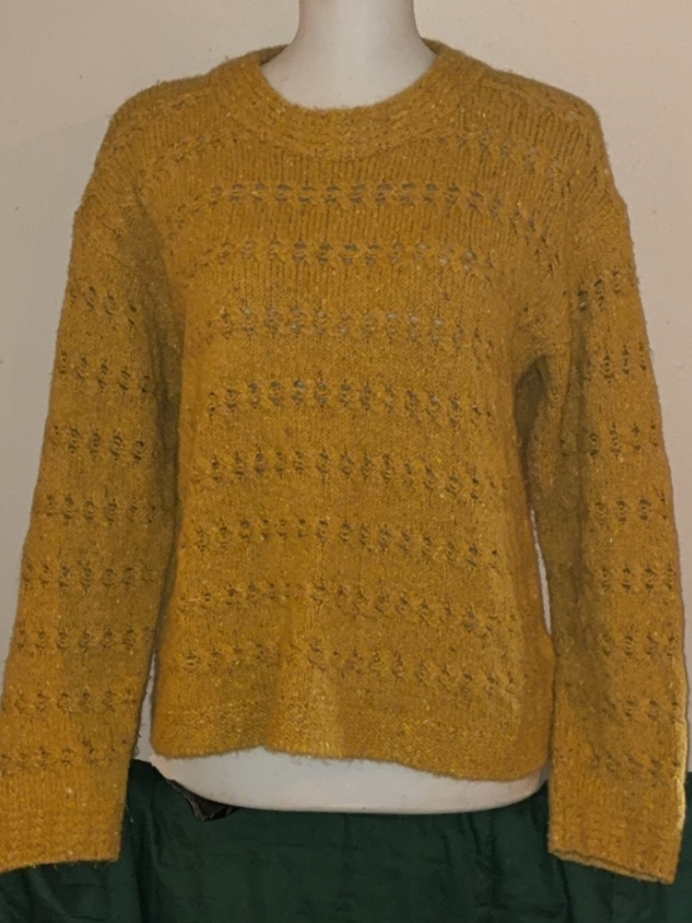 Old Navy Mustard Yellow Pointelle Knit Sweater XS